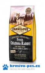 Carnilove Dog Fresh Chicken & Rabbit for Adult 12kg + dentální pamlsek buvolí tyčka s kachním masem