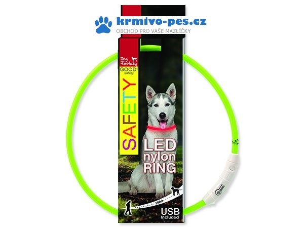 Obojek DOG FANTASY světelný USB zelený 45cm