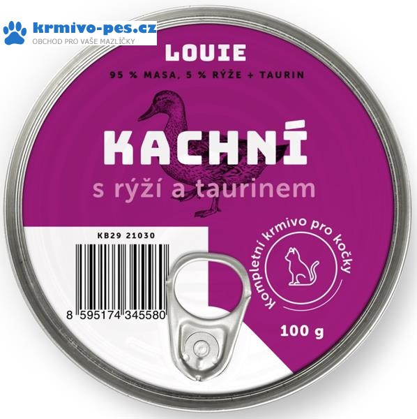 Louie konz. pro kočky kachní s rýží a taurin 100g