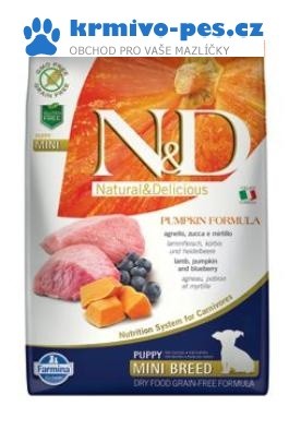 N&D GF Pumpkin DOG Puppy Mini Lamb & Blueberry 7kg