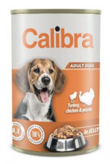 Calibra Dog konzerva s krůtou, kuřecím a těstovinou v želé 1240g