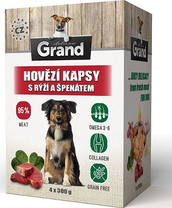 GRAND kaps. deluxe pes hovězí s rýží a špenát. 4x300g