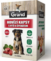 GRAND kapsičky deluxe pes hovězí s rýží a špenát 4x300g