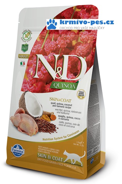 N&D GF Quinoa CAT Skin&Coat Quail & Coconut 1,5kg