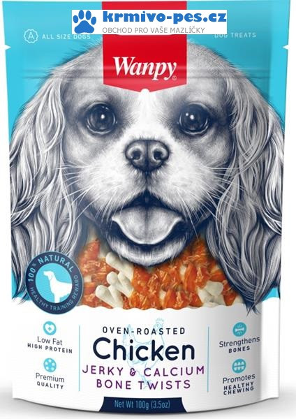 Wanpy Dog Chicken Jerky & Calcium Bone Twists 100 g