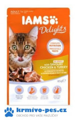 Iams Cat Kuře a krůta v omáčce kapsa 85g