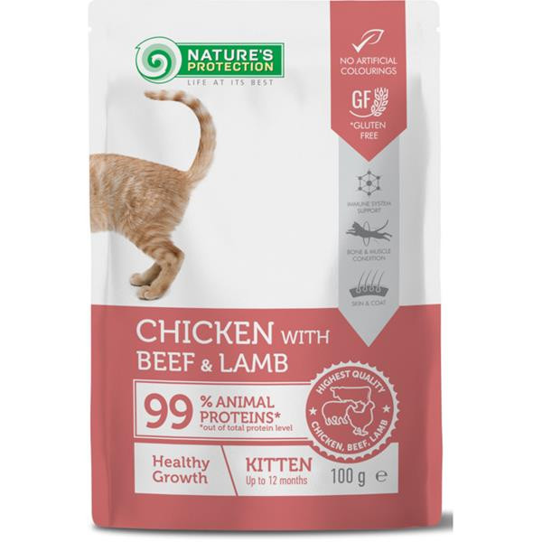 Nature's Protection Cat kapsička Kitten Chicken, Beef and Lamb 100g