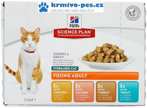 Hill's Feline Young Adult Sterilised Chicken+Fish+Trout+Turkey 12x85 g NOVÝ
