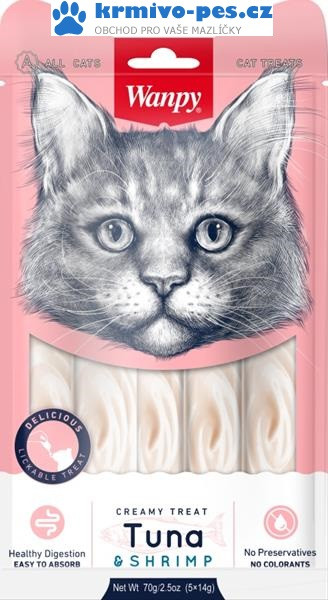 Wanpy Cat Creamy Lickable Treats - Tuna & Shrimp 5 x 14 g