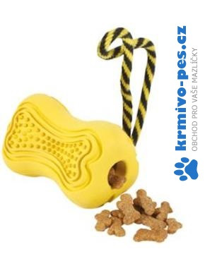 Hračka pes TITAN gumová kost s lanem M žlutá Zolux