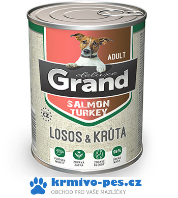 GRAND konz. pes deluxe 100% losos a krůta adult 400g