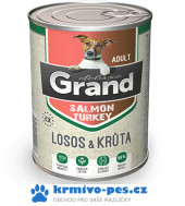 GRAND konzerva pro psy deluxe 100% losos a krůta adult 400g
