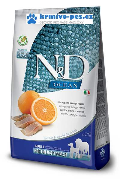 N&D OCEAN DOG Adult M/L Herring & Orange 12kg
