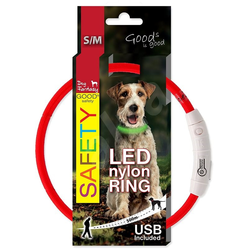 Obojek DOG FANTASY světelný USB červený 65cm